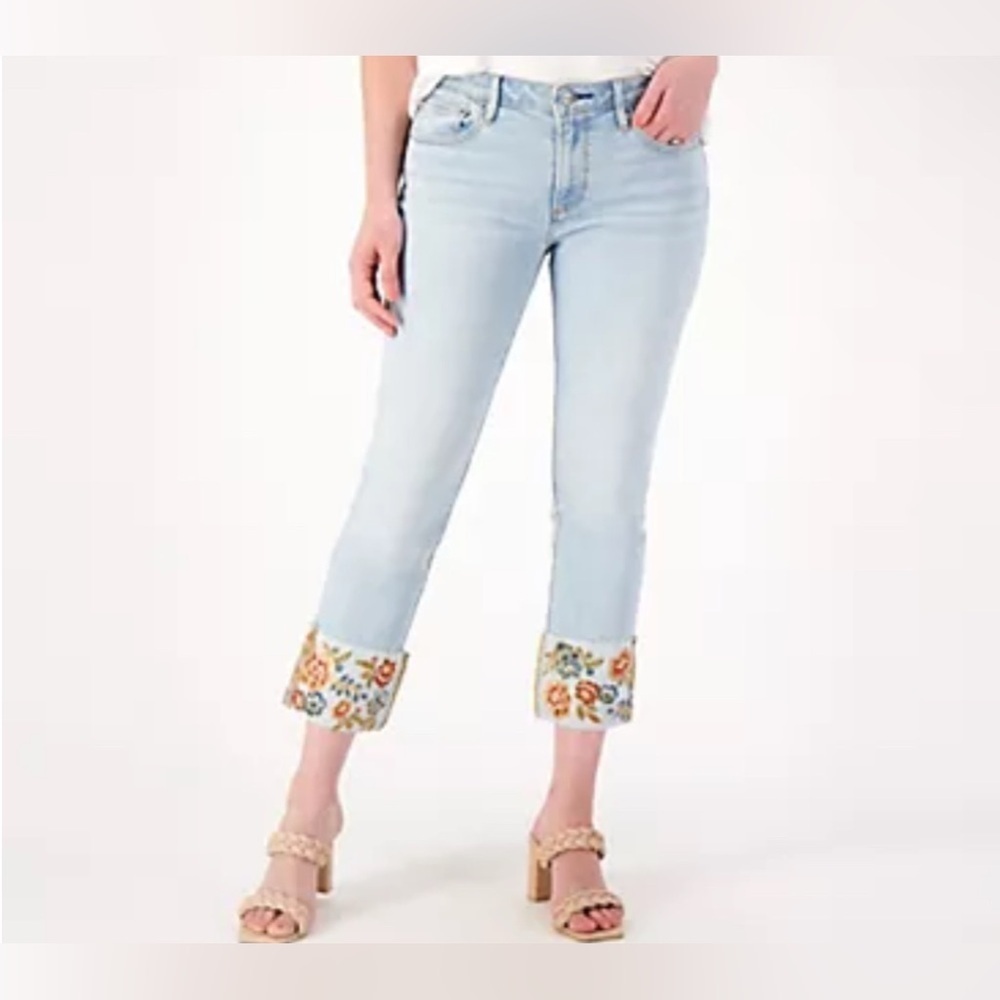 DRIFTWOOD colette feathery leaf jeans in light wash embroidered W0 / L 27 zipp